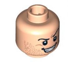 Minifigure, Head Beard Stubble, Arched Eyebrow, Evil Grin with Teeth Pattern - Blocked Open Stud