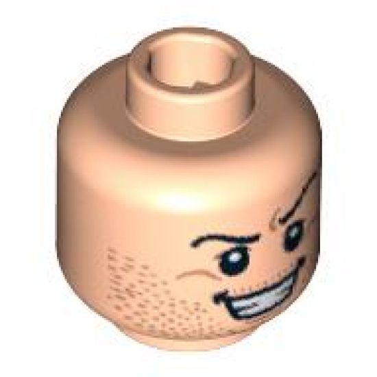 Minifigure, Head Beard Stubble, Arched Eyebrow, Evil Grin with Teeth Pattern - Blocked Open Stud