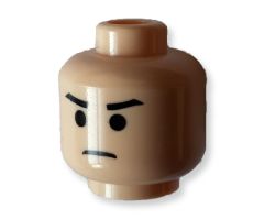 Minifigure, Head Male Stern Black Eyebrows, Black Eyes and Frown Pattern - Blocked Open Stud