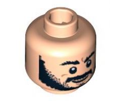 Minifigure, Head Dual Sided Beard Black, Bushy Eyebrows, Grin / Worried Pattern - Blocked Open Stud