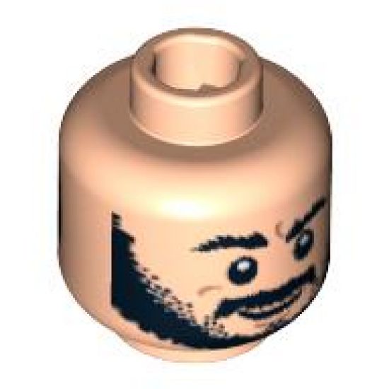 Minifigure, Head Dual Sided Beard Black, Bushy Eyebrows, Grin / Worried Pattern - Blocked Open Stud