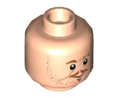 Minifigure, Head Dual Sided Reddish Brown Eyebrows, Scars, Stubble, Moustache, Determined / Yellow Eyes Angry Pattern - Hollow Stud