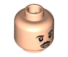 Minifigure, Head Dark Brown Eyebrows and Small Moustache, Medium Nougat Sagging Lines Under Eyes and Chin Pattern - Hollow Stud