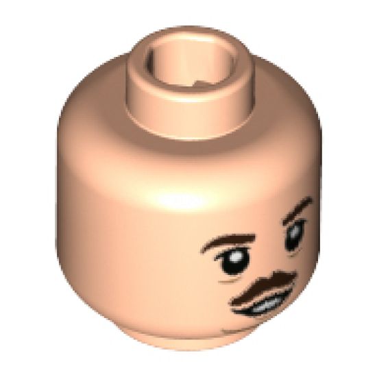 Minifigure, Head Dark Brown Eyebrows and Small Moustache, Medium Nougat Sagging Lines Under Eyes and Chin Pattern - Hollow Stud