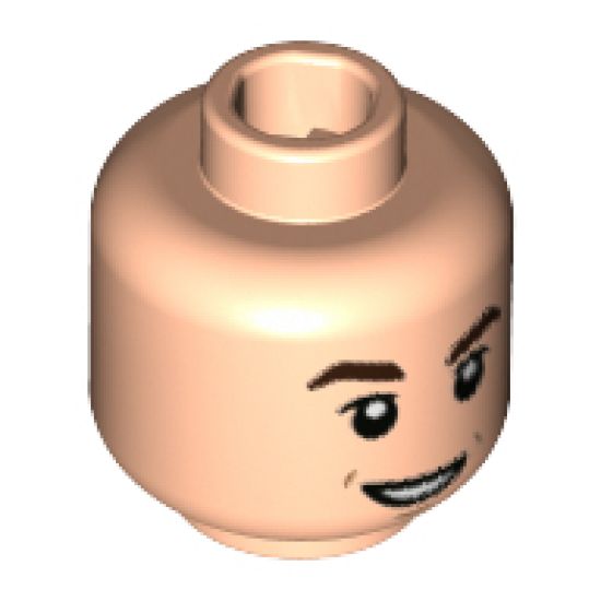 Minifigure, Head Dark Brown Eyebrows, Small Lopsided Grin Pattern - Hollow Stud