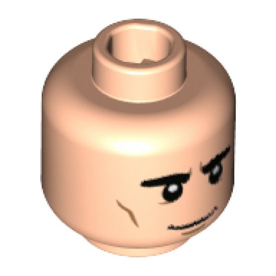 Minifigure, Head Dual Sided Black Eyebrows Thick, Smile / White Eyebrows and Moustache, Gray Right Eye Pattern - Hollow Stud