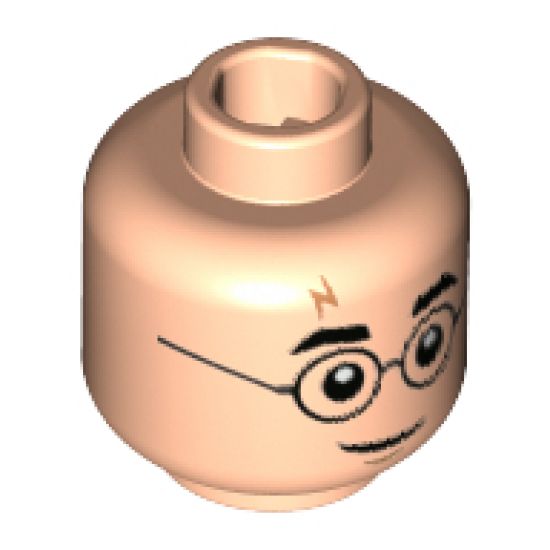 Minifigure, Head Medium Nougat Lightning Scar, Black Eyebrows and Glasses Pattern - Hollow Stud