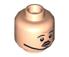 Minifigure, Head Dual Sided Dark Brown Eyebrows and Small Moustache, Medium Nougat Lines Neutral/Concerned (Chin Strap) Pattern - Hollow Stud