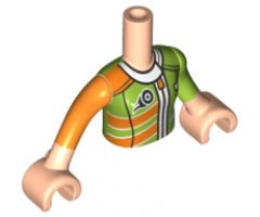 Mini Doll, Torso Friends Girl Lime and Orange Racing Jacket Pattern, Light Nougat Arms with Hands with Orange Right Sleeve, Lime Left Sleeve