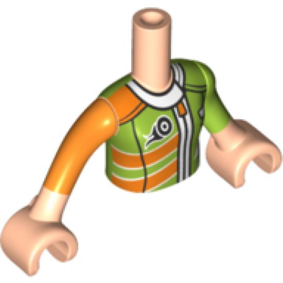 Mini Doll, Torso Friends Girl Lime and Orange Racing Jacket Pattern, Light Nougat Arms with Hands with Orange Right Sleeve, Lime Left Sleeve
