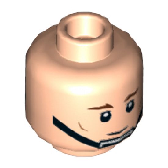 Minifigure, Head Dual Sided SW Brown Eyebrows, Cheek Lines, Black Chin Strap, Neutral / Frown Pattern - Hollow Stud