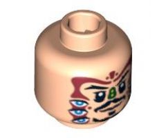 Minifigure, Head Dual Sided PotC Jack Black Moustache Cannibal Face Paint, Smile / Surprised Pattern - Hollow Stud