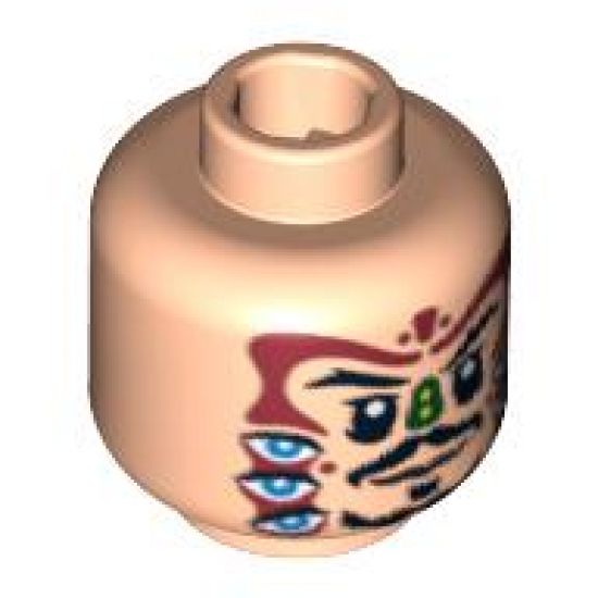 Minifigure, Head Dual Sided PotC Jack Black Moustache Cannibal Face Paint, Smile / Surprised Pattern - Hollow Stud