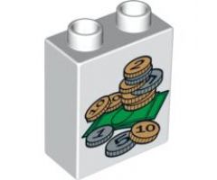 Duplo, Brick 1 x 2 x 2 with Bills and Coins Money Pattern