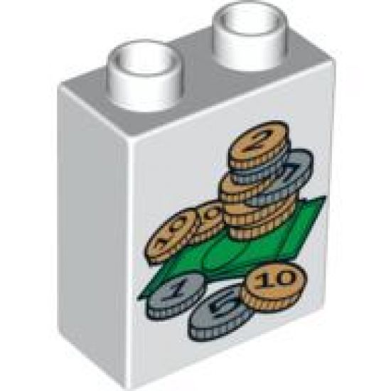Duplo, Brick 1 x 2 x 2 with Bills and Coins Money Pattern
