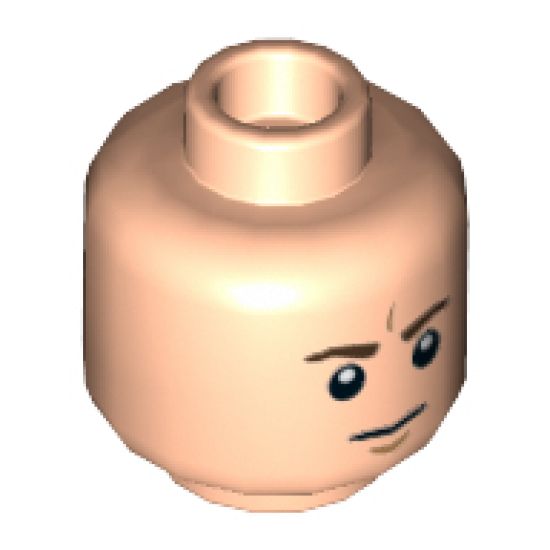 Minifigure, Head Dark Brown Eyebrows, White Pupils, Frown, Furrowed Eyebrows Pattern - Hollow Stud