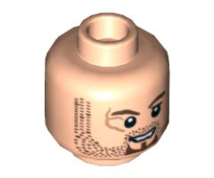 Minifigure, Head PotC Scrum Brown Stubble and Goatee, Scar on Right Eye Pattern - Blocked Open Stud