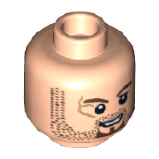 Minifigure, Head PotC Scrum Brown Stubble and Goatee, Scar on Right Eye Pattern - Blocked Open Stud