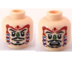 Minifigure, Head Dual Sided PotC Jack Black Moustache Cannibal Face Paint, Smile / Surprised Pattern - Blocked Open Stud