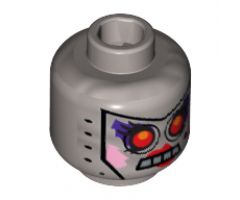 Minifigure, Head Alien Female with Red Eyes, Crude Dark Purple, Bright Pink, and Red Makeup and Beauty Mark Pattern - Hollow Stud