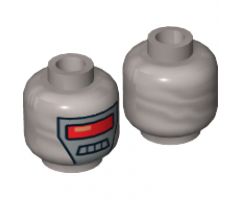 Minifigure, Head Alien with Red Visor and 4 Mouth Squares on Silver Background Pattern - Hollow Stud