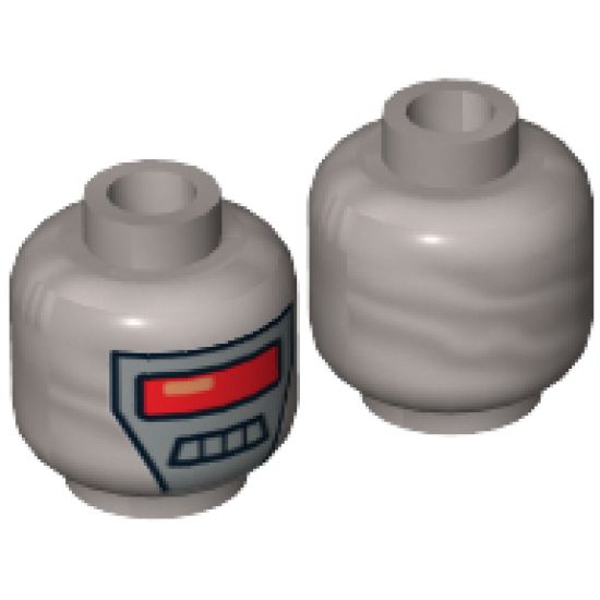 Minifigure, Head Alien with Red Visor and 4 Mouth Squares on Silver Background Pattern - Hollow Stud