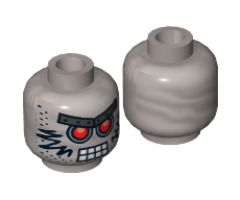 Minifigure, Head Alien with Red Eyes, Metal Eyebrows with Rivets, 8 Mouth Squares, Stubble and Black Markings Pattern - Hollow Stud