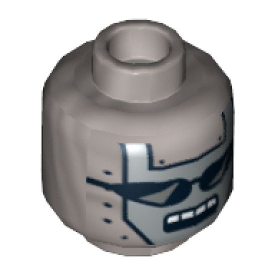 Minifigure, Head Alien with Black Sunglasses, Open Mouth 4 Squares and Rivets Pattern - Hollow Stud