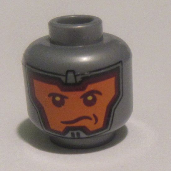 Minifigure, Head Dual Sided Balaclava, Orange Face, Dark Red Eyebrows, Determined / Open Mouth Scowl Pattern - Hollow Stud
