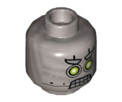 Minifigure, Head Dual Sided Alien Lime and White Eyes, Clenched teeth, Mouth Closed on Back Pattern - Hollow Stud