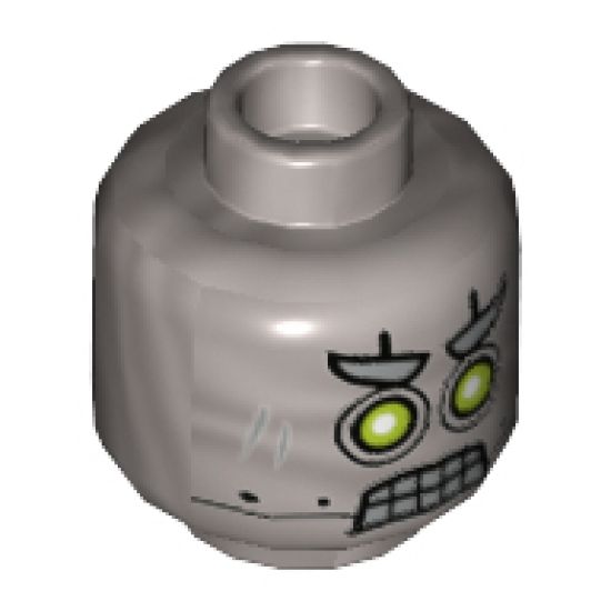 Minifigure, Head Dual Sided Alien Lime and White Eyes, Clenched teeth, Mouth Closed on Back Pattern - Hollow Stud