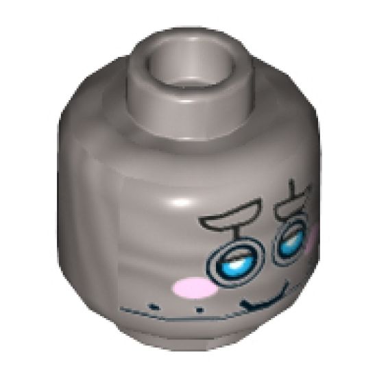 Minifigure, Head Dual Sided Alien with Robot Blue Eyes, Pink Cheeks, Smile / Scared Pattern - Hollow Stud