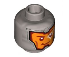 Minifigure, Head Balaclava, Orange Face, Dark Red Eyebrows, White Head-Up Display (HUD) On Left Eye Pattern - Hollow Stud