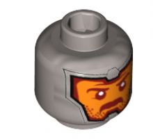 Minifigure, Head Balaclava, Orange Face, Dark Red Eyebrows and Moustache Pattern - Hollow Stud