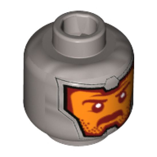 Minifigure, Head Balaclava, Orange Face, Dark Red Eyebrows and Moustache Pattern - Hollow Stud