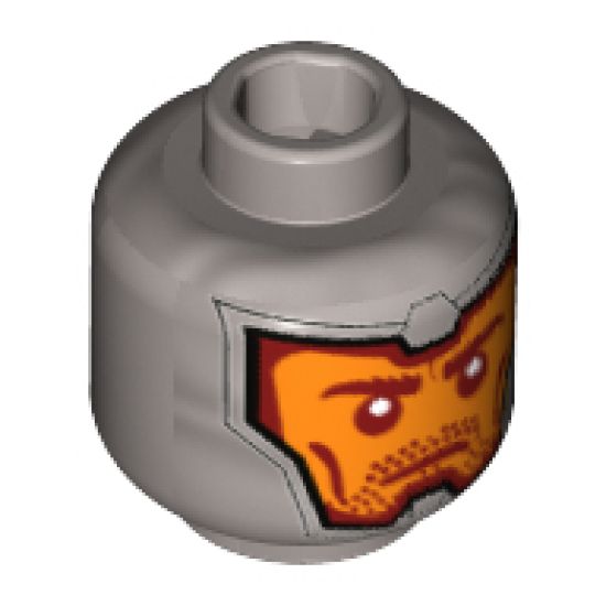 Minifigure, Head Balaclava, Orange Face, Dark Red Eyebrows, Cheek Lines and Stubble Pattern - Hollow Stud