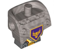 Torso, Modified Oversized with Armor with Pin Holes with Orange and Gold Circuitry #2 and Orange Bull Head on Dark Purple Pentagonal Shield Pattern