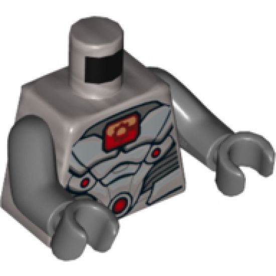 Torso Plate Armor, Red and Orange Window with Cyborg Cog, Red and Orange Lights Pattern / Dark Bluish Gray Arms / Dark Bluish Gray Hands