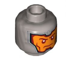 Minifigure, Head Dual Sided Balaclava, Orange Face, Dark Red Eyebrows and Cheek Lines, Firm / Gritted Teeth Pattern - Hollow Stud