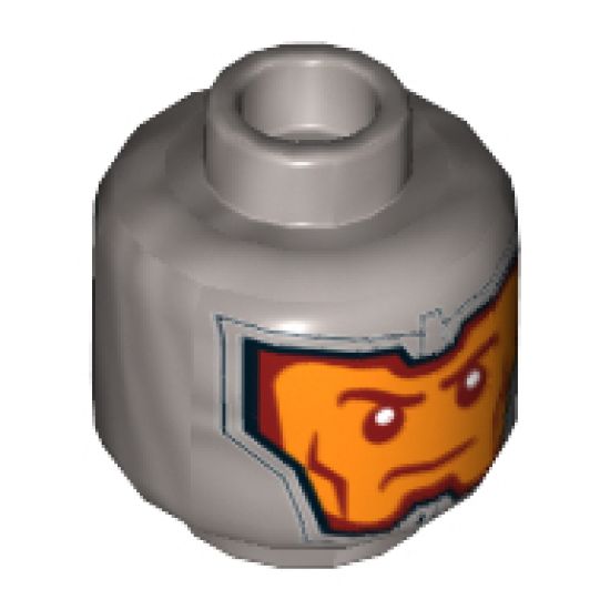Minifigure, Head Dual Sided Balaclava, Orange Face, Dark Red Eyebrows and Cheek Lines, Firm / Gritted Teeth Pattern - Hollow Stud