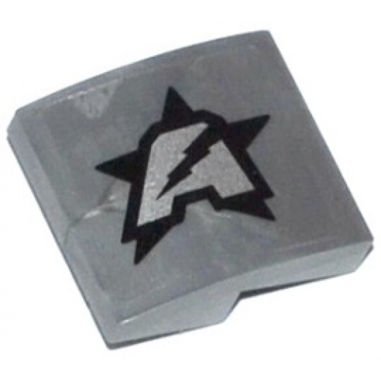 Slope, Curved 2 x 2 with Silver Letter A on Black Star Ultra Agents Logo Pattern Model Right (Sticker) - Sets 70162 / 70170