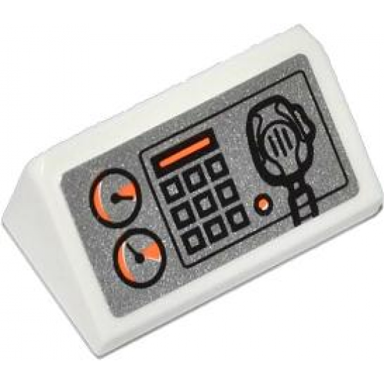 Slope 30 1 x 2 x 2/3 with Gauges, Buttons, Orange Bar and Radio on Silver Background Pattern (Sticker) - Set 60014