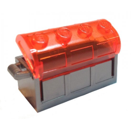 Container Treasure Chest Bottom - Slots in Back with Trans-Neon Orange Container, Treasure Chest Lid - Thick Hinge (4738a / 4739a)