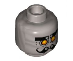 Minifigure, Head Alien with Robot Yellow Eyes and Curly Moustache Pattern - Hollow Stud