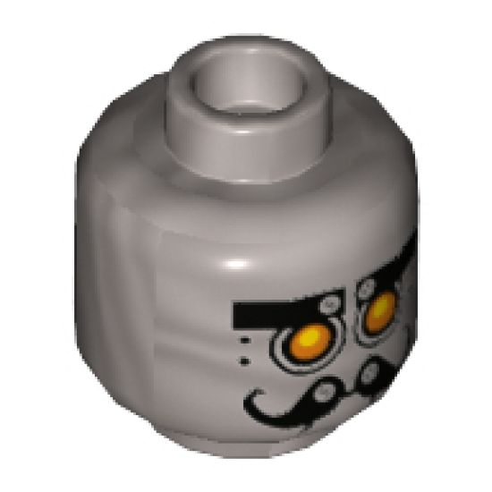 Minifigure, Head Alien with Robot Yellow Eyes and Curly Moustache Pattern - Hollow Stud