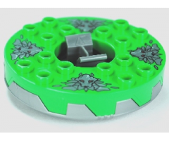 Turntable 6 x 6 Round Base Serrated with Bright Green Top and Dark Bluish Gray Stone Heads Pattern (Ninjago Spinner)