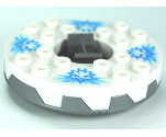 Turntable 6 x 6 Round Base Serrated with White Top and White Heads on Medium Blue Ice Shards Pattern (Ninjago Spinner)