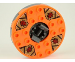 Turntable 6 x 6 Round Base Serrated with Orange Top and Dark Red Faces on Dark Tan and Dark Gray Pattern (Ninjago Spinner)