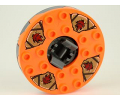 Turntable 6 x 6 Round Base Serrated with Orange Top and Dark Red Faces on Dark Tan and Dark Gray Pattern (Ninjago Spinner)