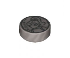 Tile, Round 1 x 1 with Female Minifigure Silhouette Head and Shoulders and '1916' in Decagon Coin Pattern
